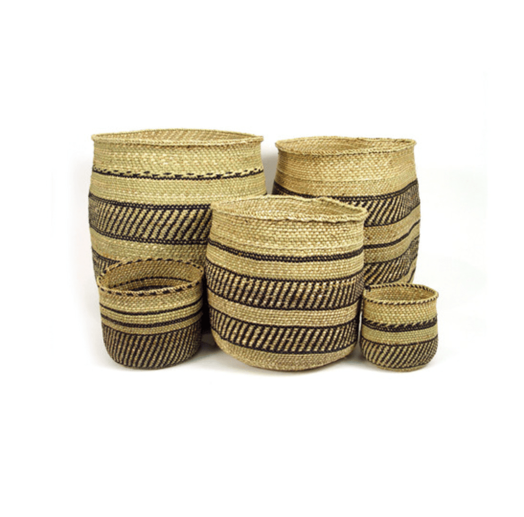 Iringa Traditional Large Basket - Black Stripe