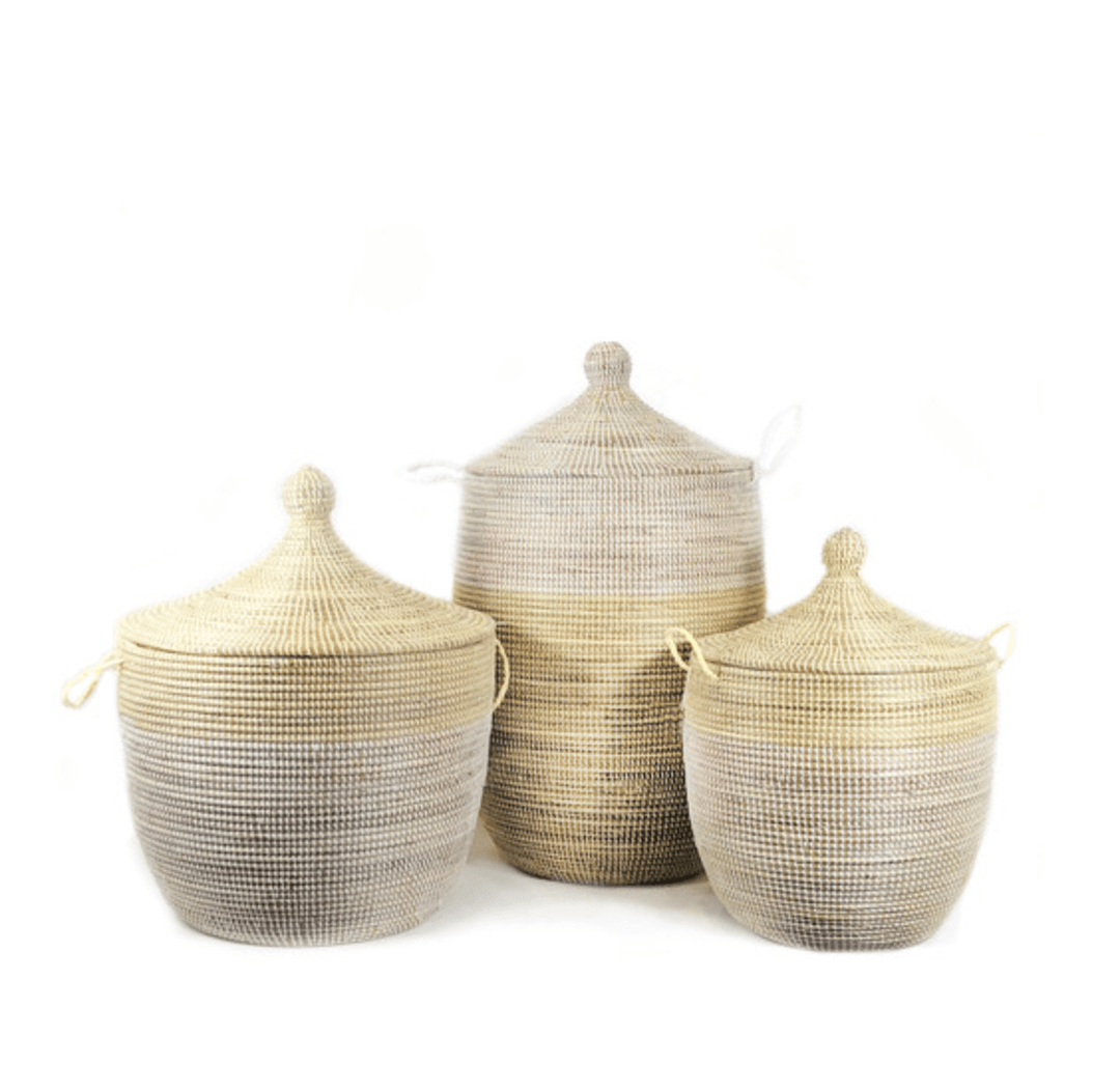 Senegalese Basket - Large Hamper Natural + White