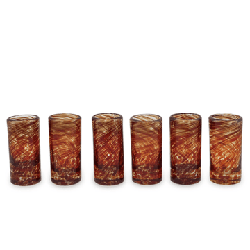 Red Handblown Glass Recycled Shot Drinkware Set of 6
