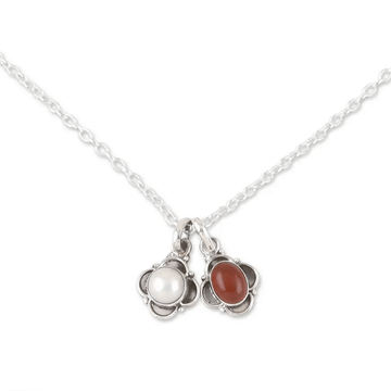 Carnelian and Cultured Pearl Jewelry Set - Fire and Ice