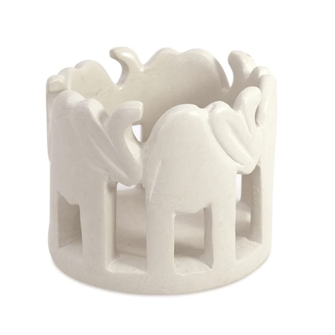 Soapstone Sculpture - Circle of Elephants - Light Natural Stone