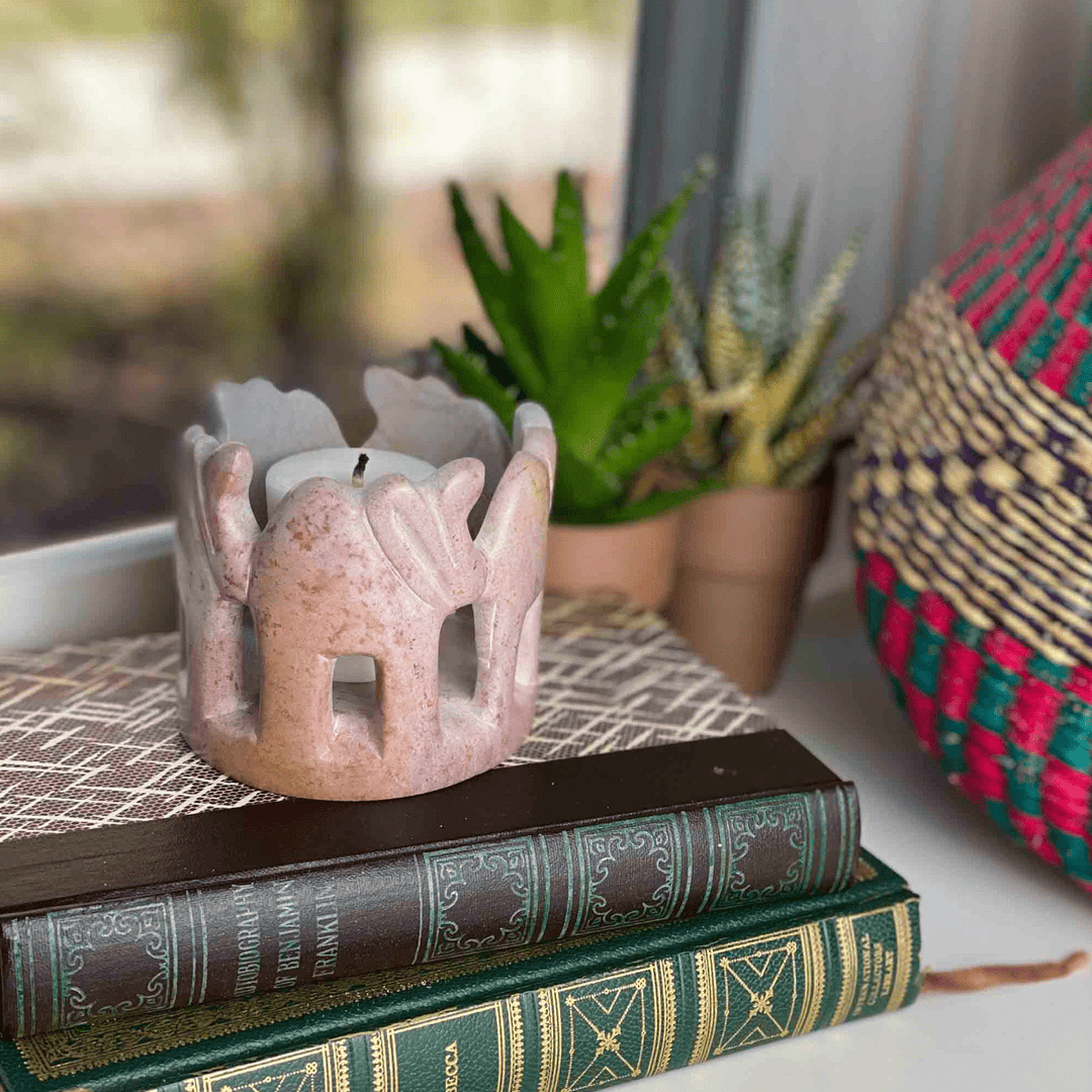 Soapstone Sculpture - Circle of Elephants - Light Natural Stone