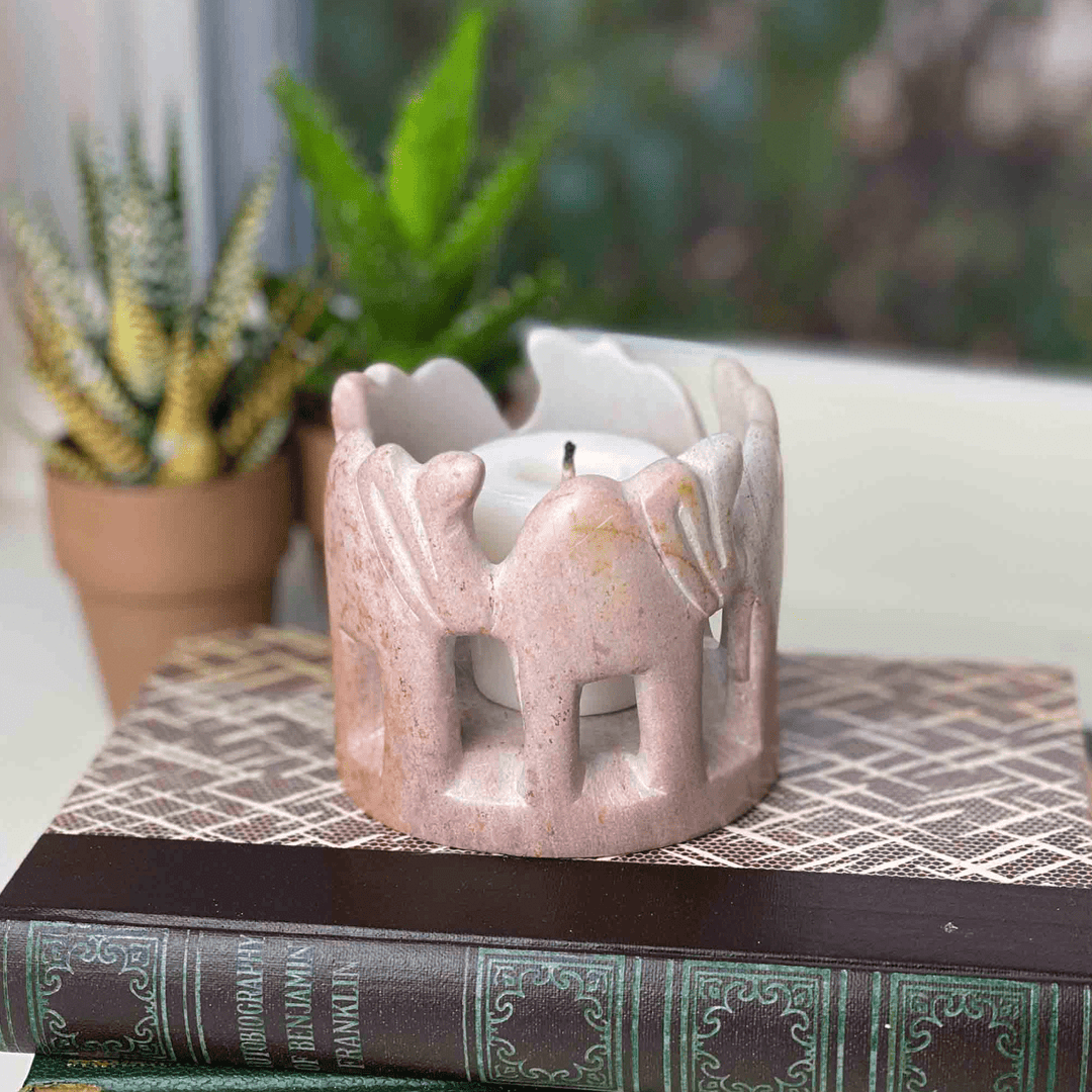 Soapstone Sculpture - Circle of Elephants - Light Natural Stone