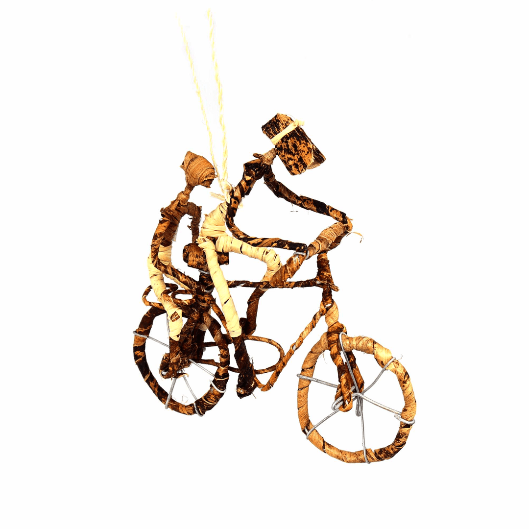 Banana Fiber Ornament - Two People on a Bicycle