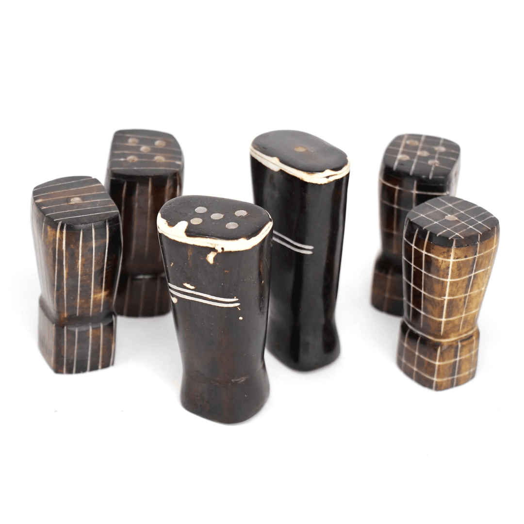 Batik Bone Salt & Pepper Shakers - White Etch Design on Dark