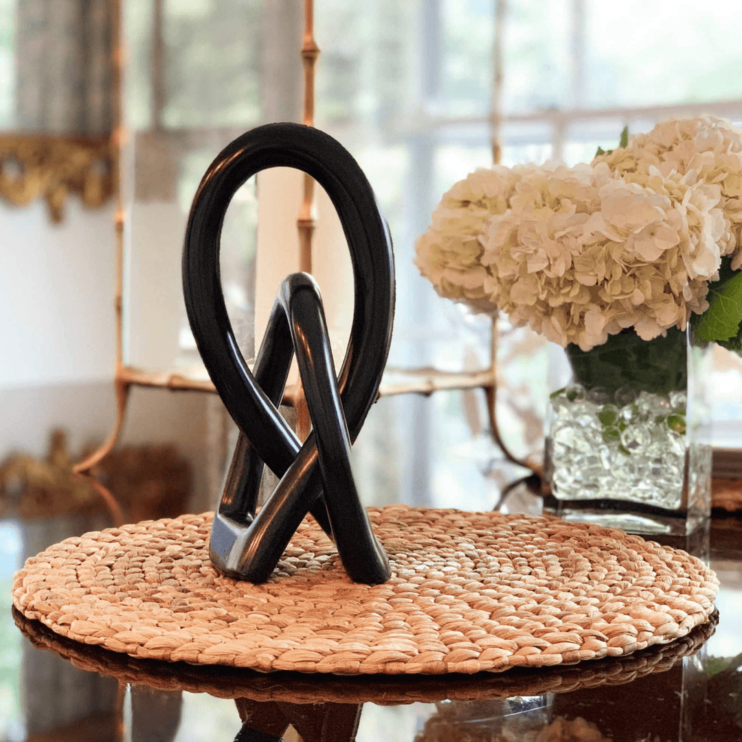 Soapstone Eternal Love Knot Sculpture - 10 inch - Black