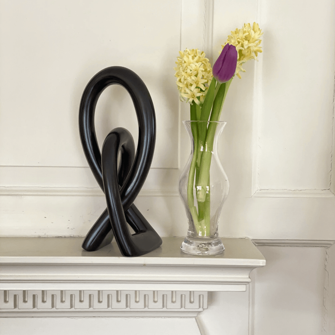 Soapstone Eternal Love Knot Sculpture - 10 inch - Black