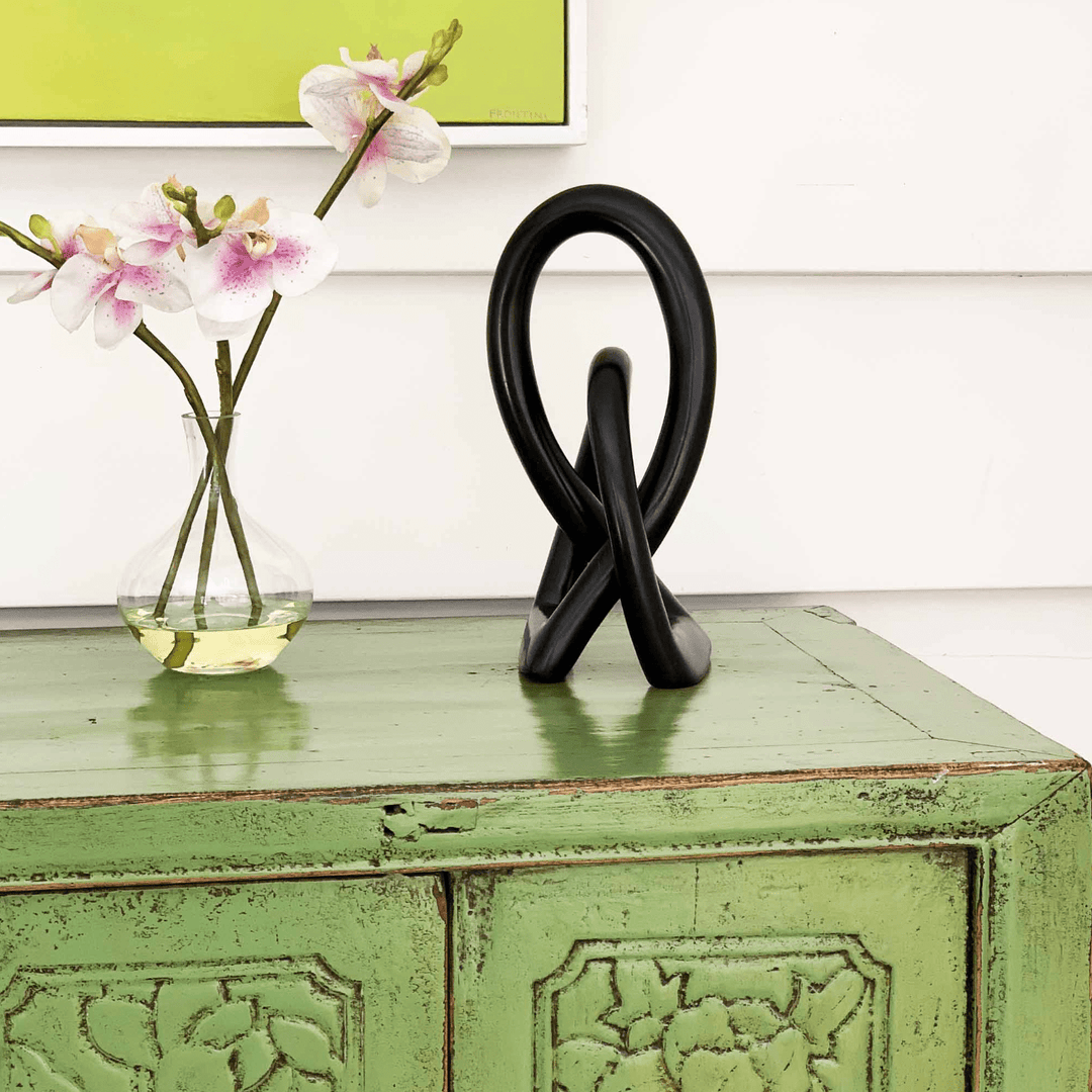 Soapstone Eternal Love Knot Sculpture - 10 inch - Black
