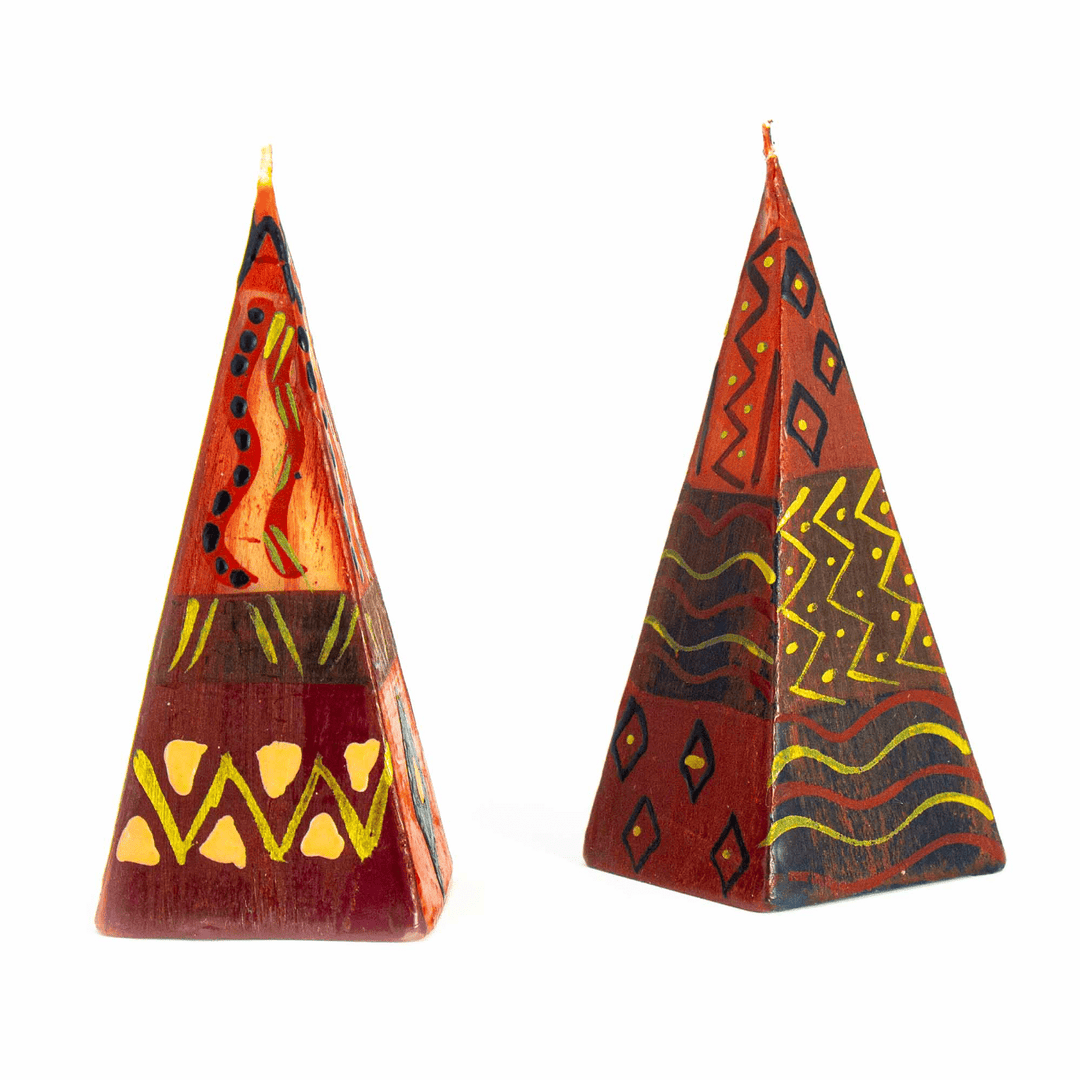 Handpainted Pyramid Candles - Bongazi Design - Set of 2