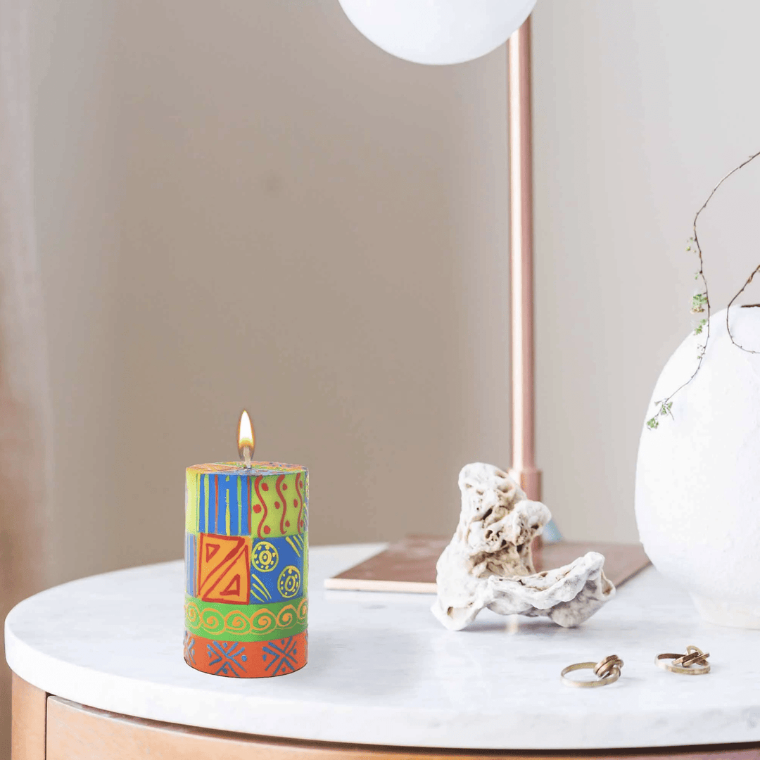 Handpainted Pillar Candles - Shahida Design - 4 inch