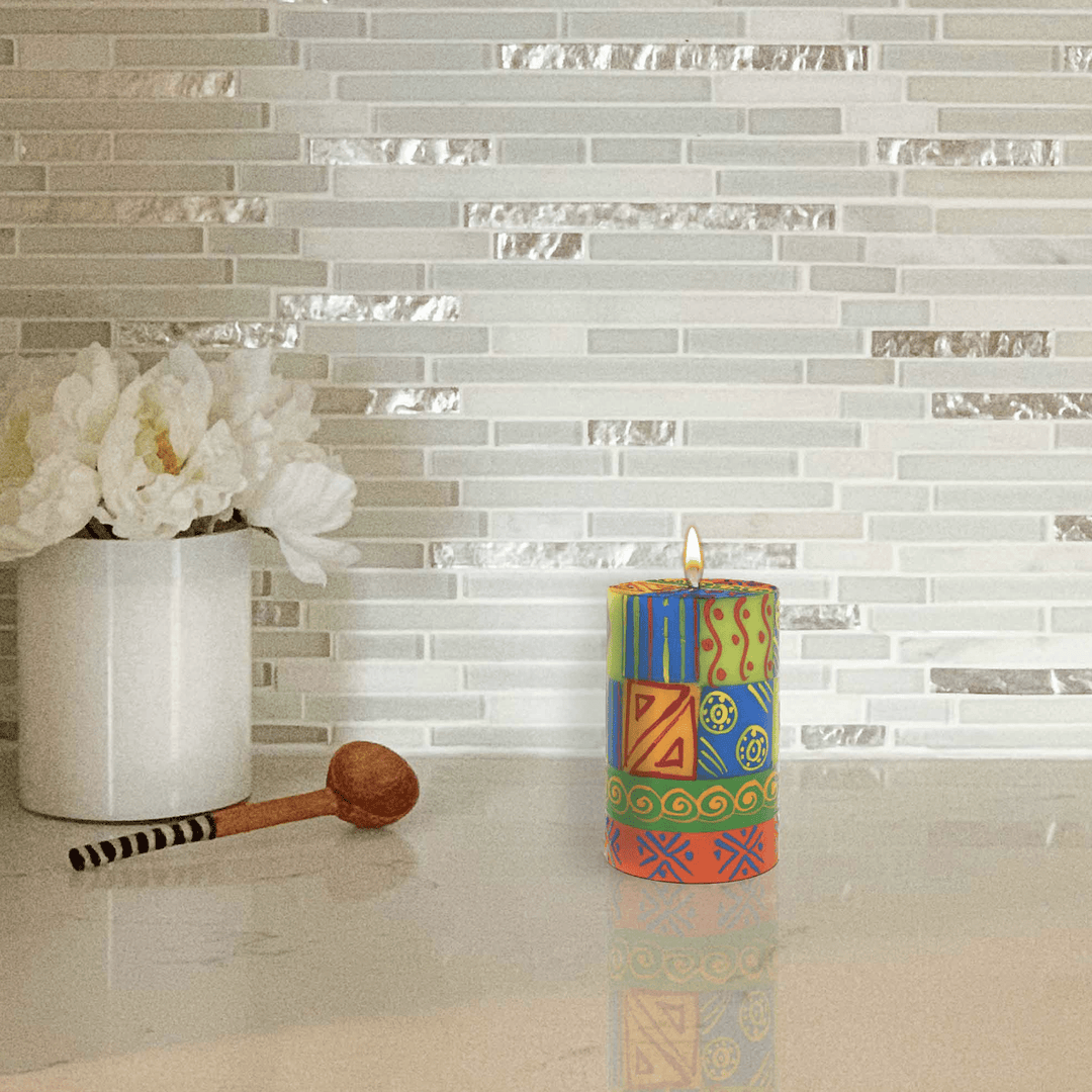 Handpainted Pillar Candles - Shahida Design - 4 inch