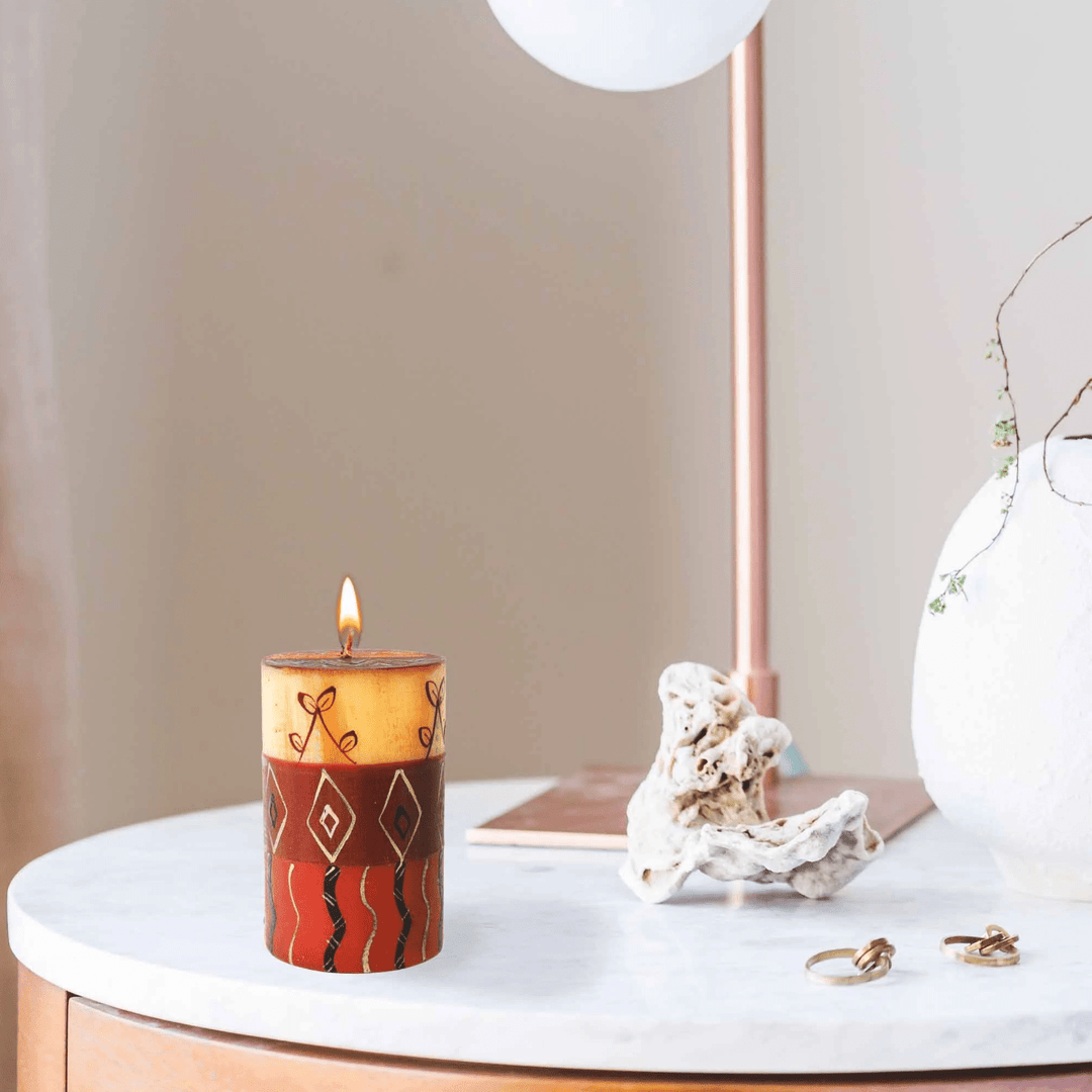 Handpainted Pillar Candles - Bongazi Design - 4 inch