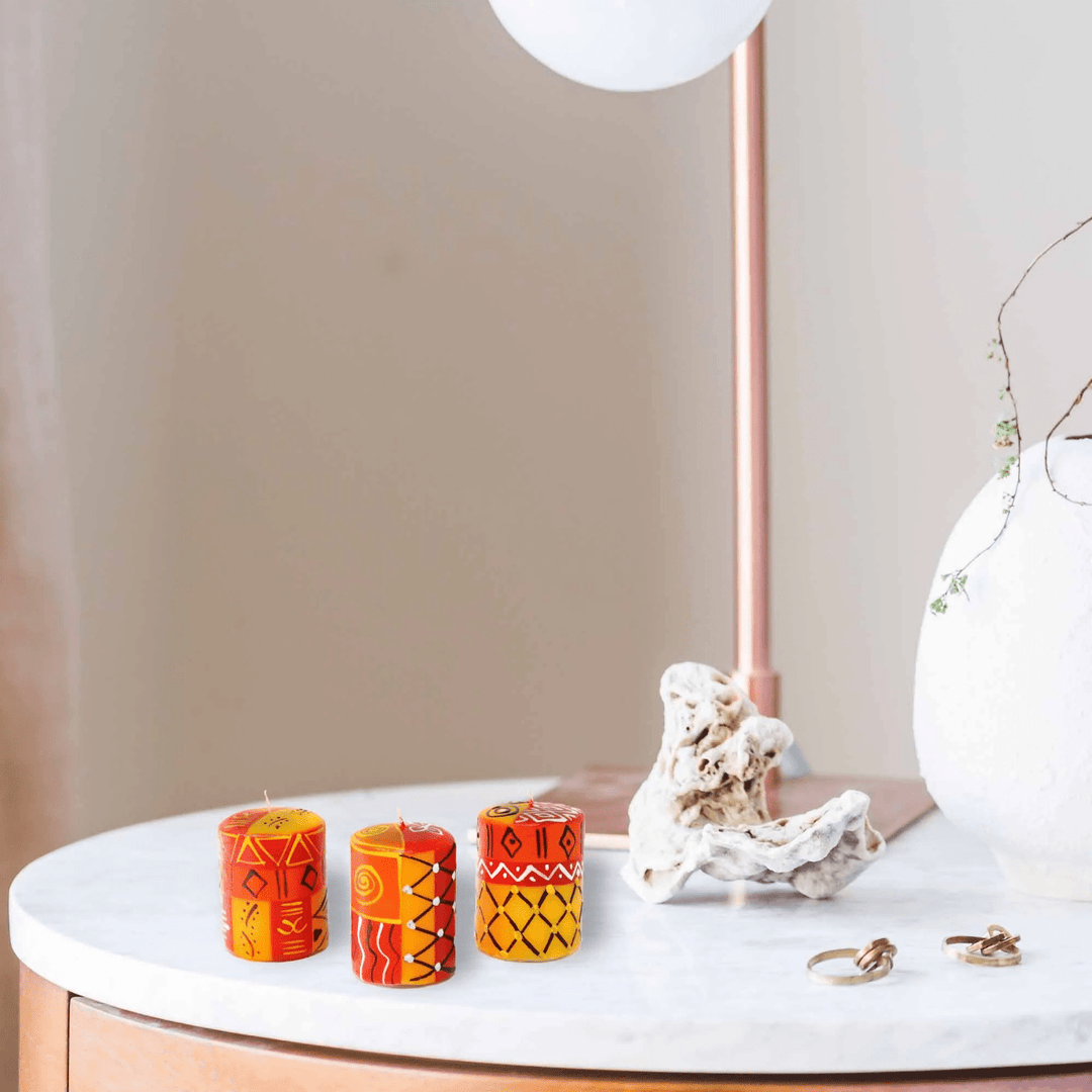 Handpainted Votive Candles - Zahabu Design - Set of 3