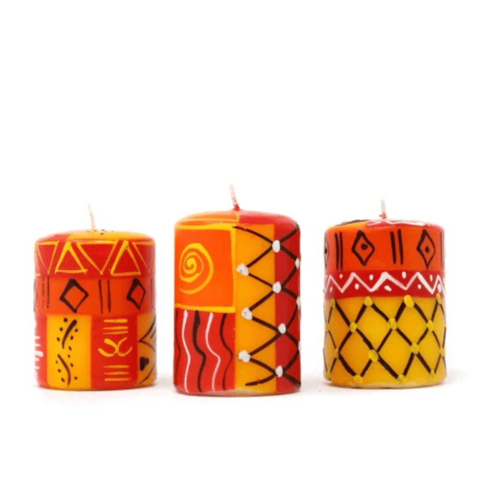 Handpainted Votive Candles - Zahabu Design - Set of 3