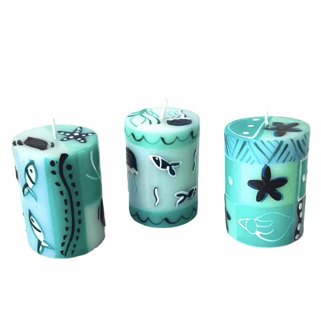 Handpainted Votive Candles - Samaki Design - Set of 3
