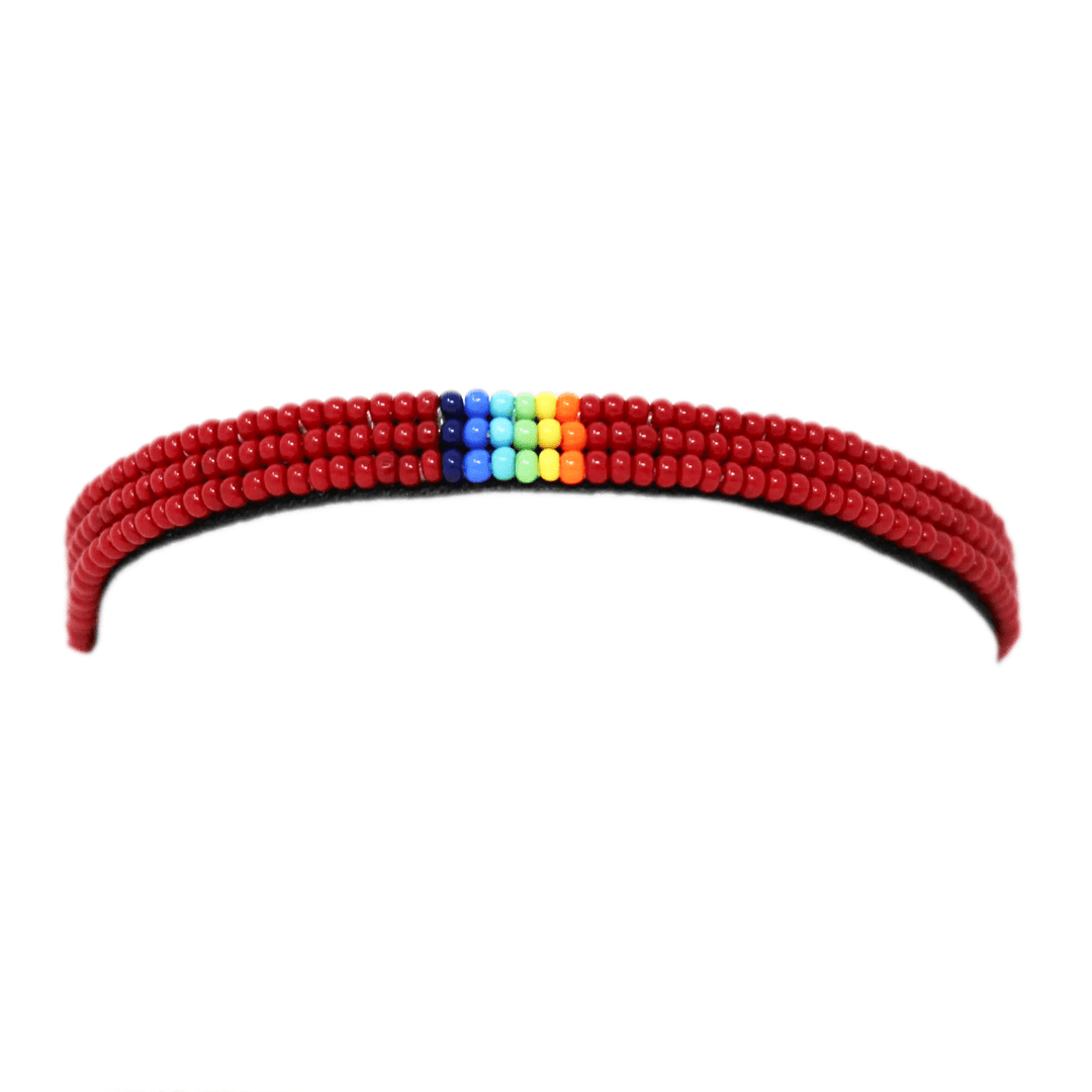 Maasai Bead Unisex Leather Wrap Bracelet - Red