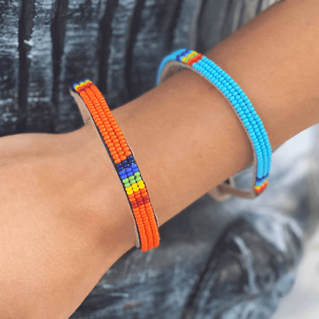 Maasai Bead Unisex Leather Wrap Bracelet - Turquoise
