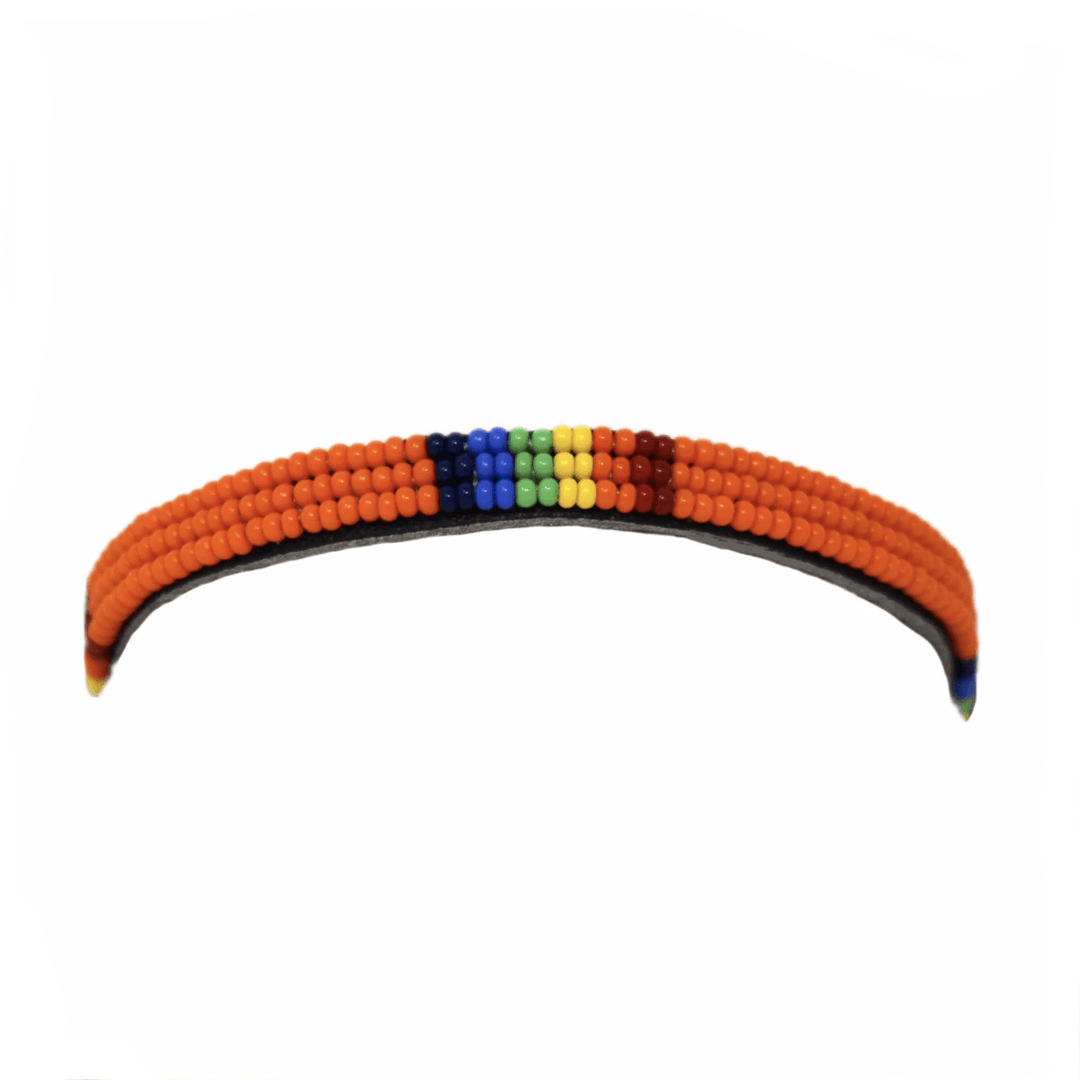 Maasai Bead Unisex Leather Wrap Bracelet - Orange