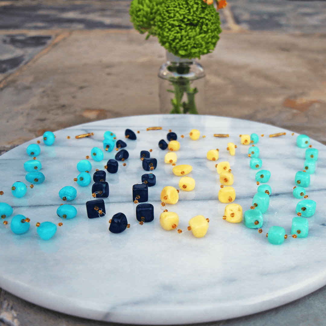 Floating Stone & Maasai Bead Necklace - Yellow