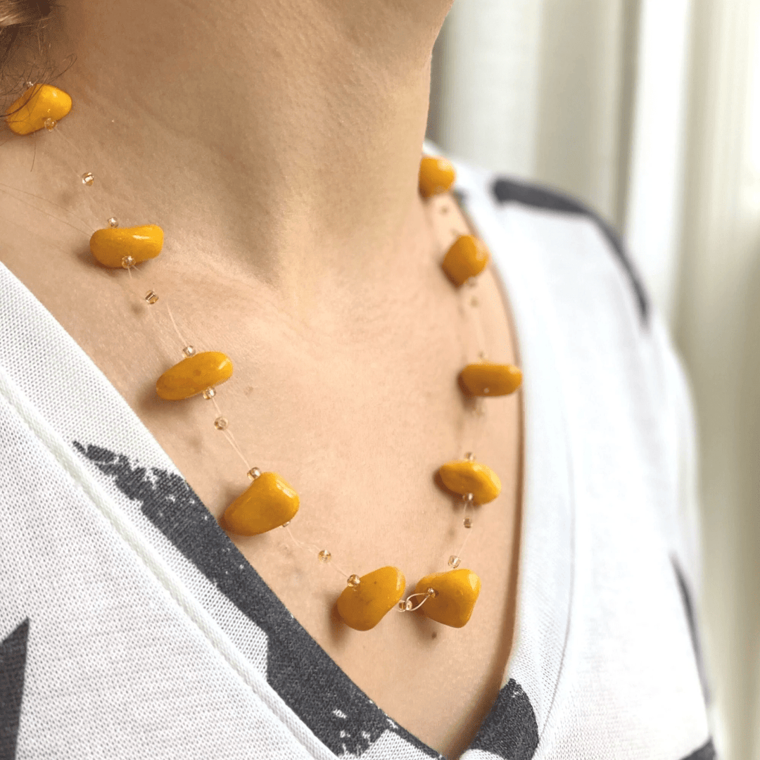 Floating Stone & Maasai Bead Necklace - Rust