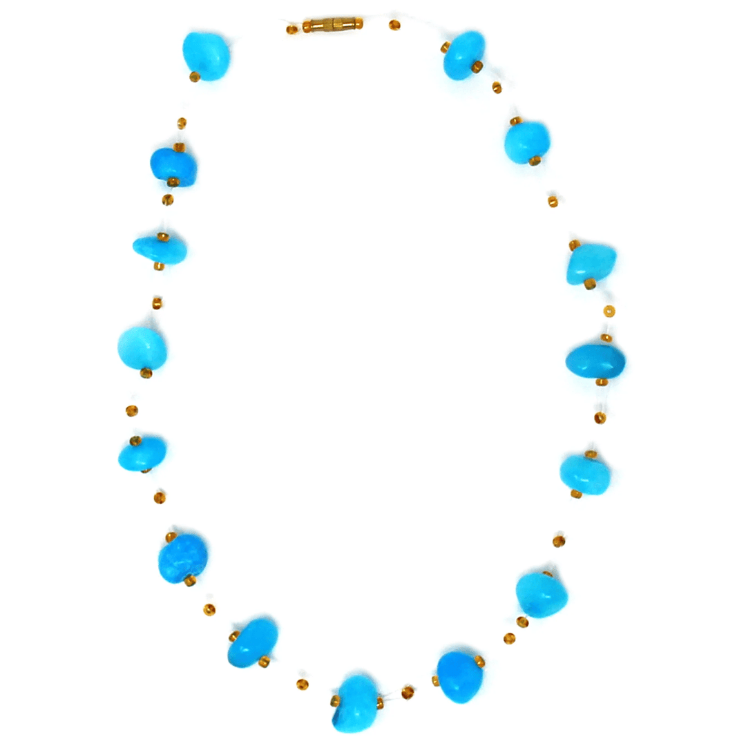 Floating Stone & Maasai Bead Necklace - Turquoise