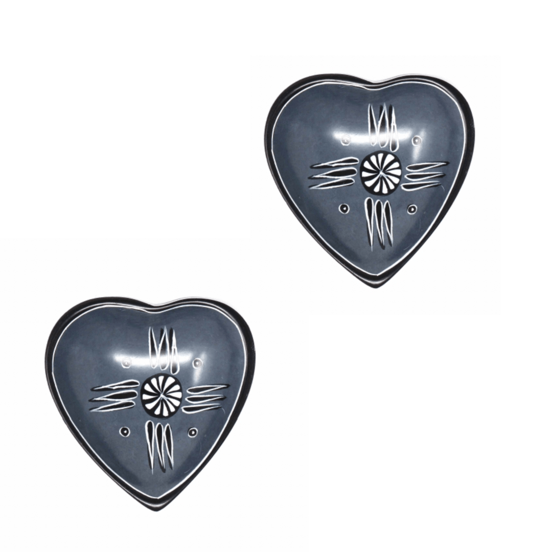 Soapstone Heart Bowl Traditional Design - Small - Set of 2 - Grey