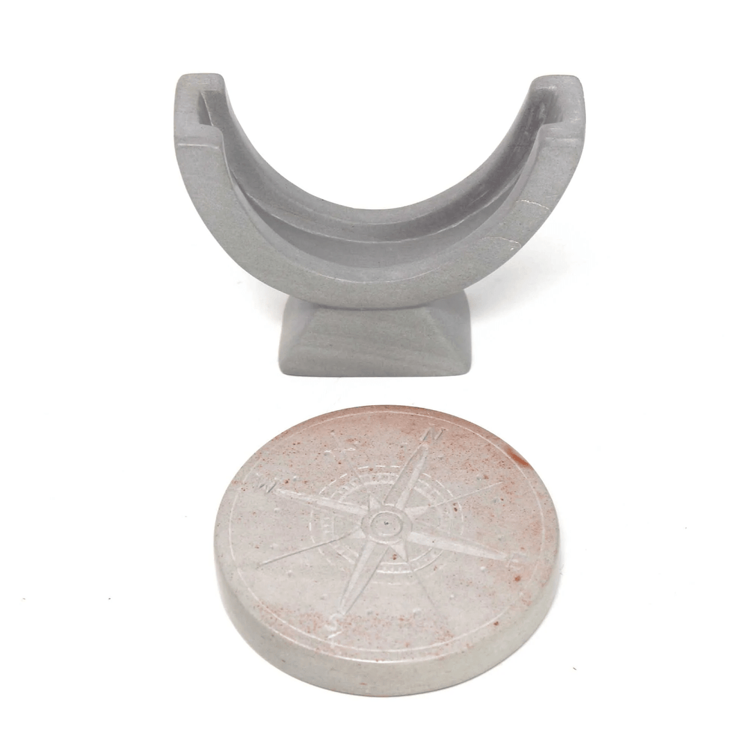 Soapstone Compass Sculpture/Paper Weight - Light Grey Stone