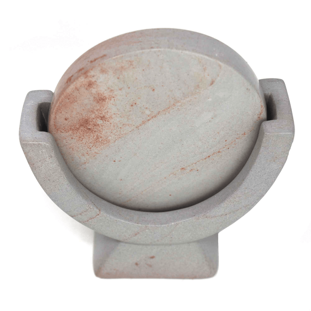 Soapstone Compass Sculpture/Paper Weight - Light Grey Stone