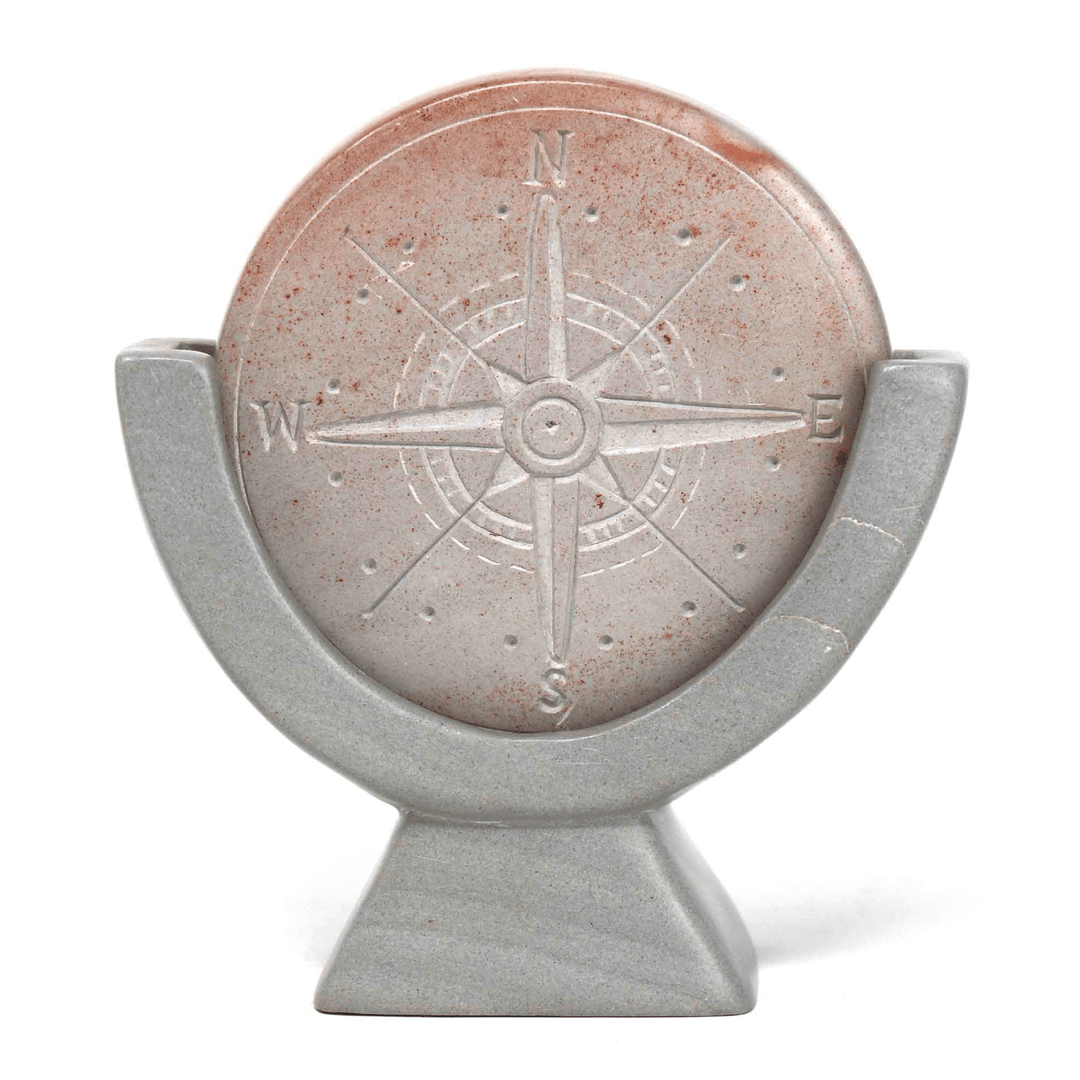 Soapstone Compass Sculpture/Paper Weight - Light Grey Stone