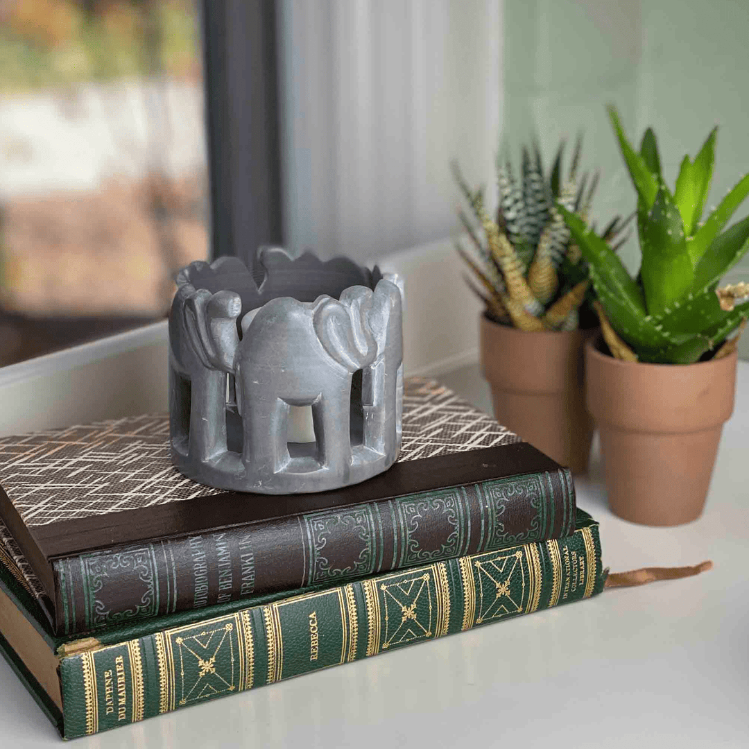 Soapstone Sculpture - Circle of Elephants - Grey Stone