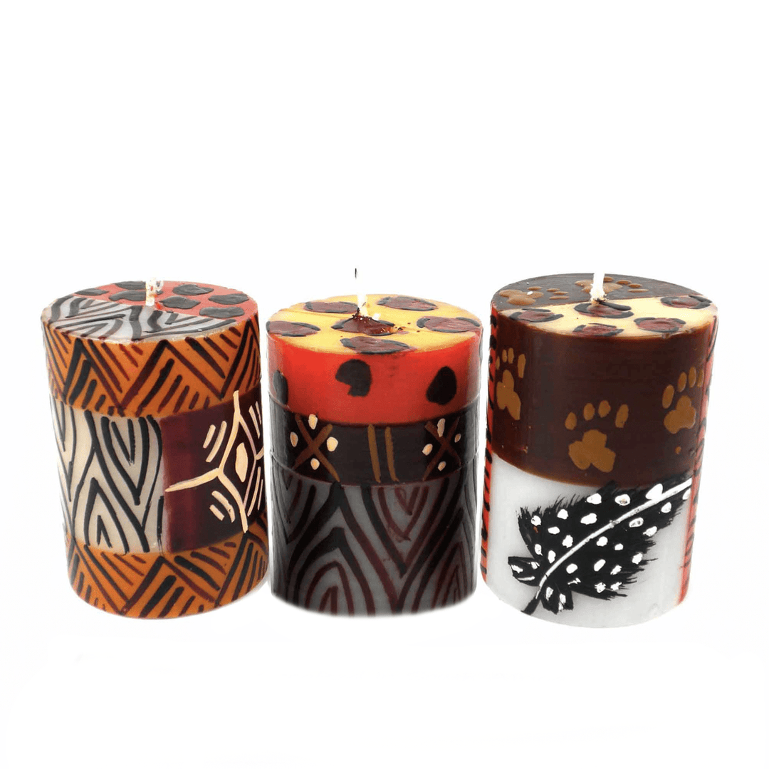 Handpainted Votive Candles - Uzima Design - Set of 3
