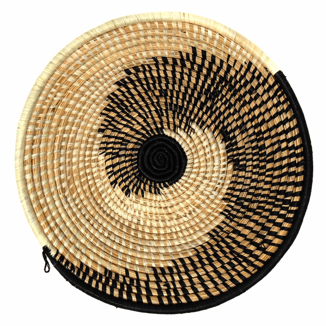 Woven Sisal Basket Spiral Pattern - Natural/Black