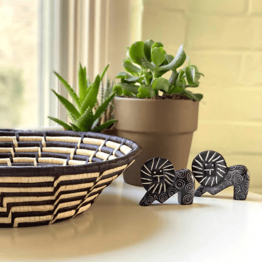 Woven Sisal Basket Feathered Monochrome Pattern