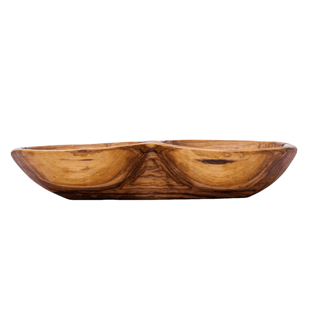 Rustic Double Olive Wood Bowl with Bone Inlay
