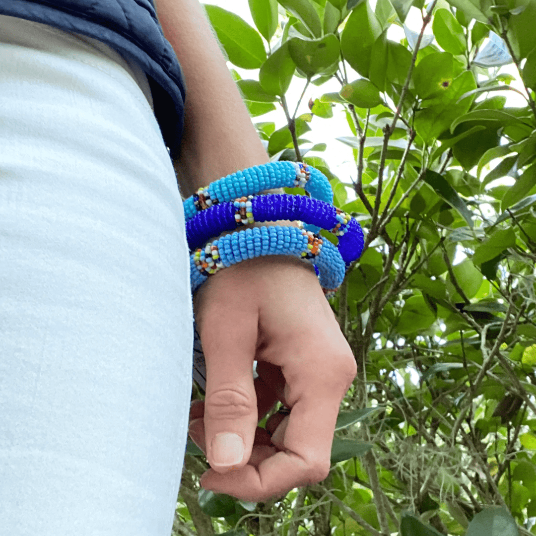 Maasai Bead Bangles - Set of 3 - Blues