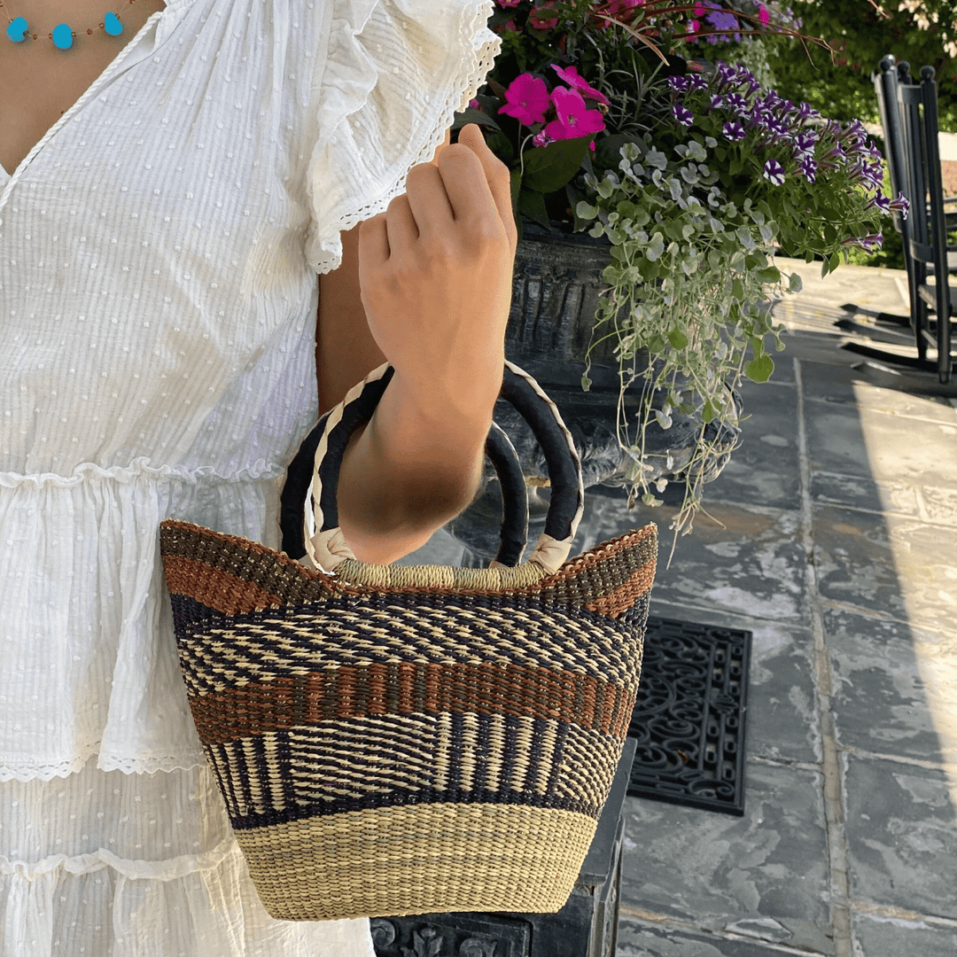 Medium Bolga Tote with Leather Handles - Neutral - Assorted