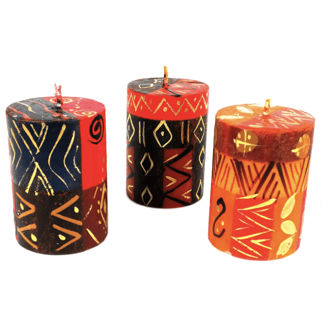 Handpainted Candles - Bongazi Design - Set of 3