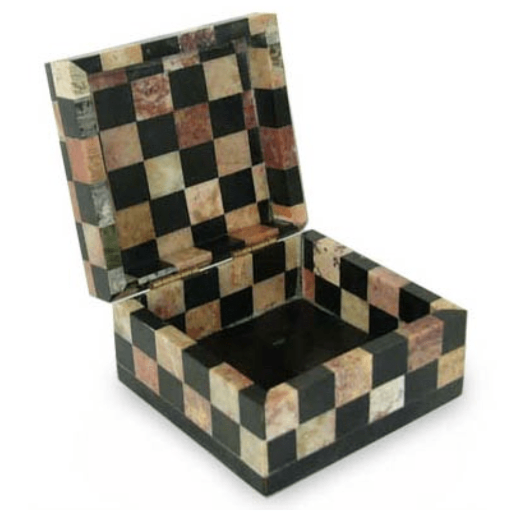 Checkered Soapstone Jewelry Box (Medium) - Checkmate