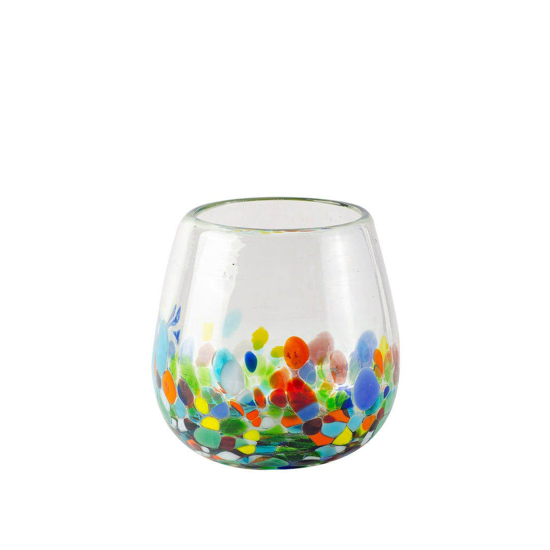 Stemless Handblown Wine Glasses - Colorful Dot - Set of 4