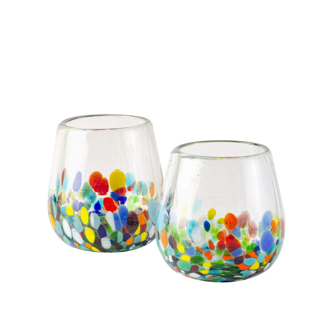 Stemless Handblown Wine Glasses - Colorful Dot - Set of 4