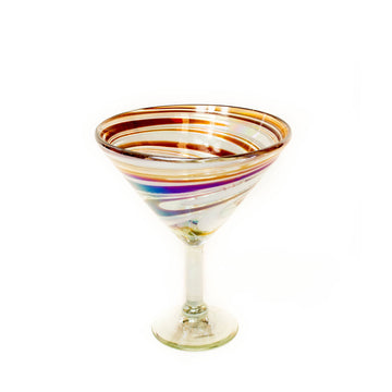 Pair of Eco-Friendly Red and White Handblown Martini Glasses - Majestic Enchantment