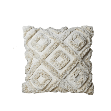 Woven Cotton Beige Shaggy Cushion Cover