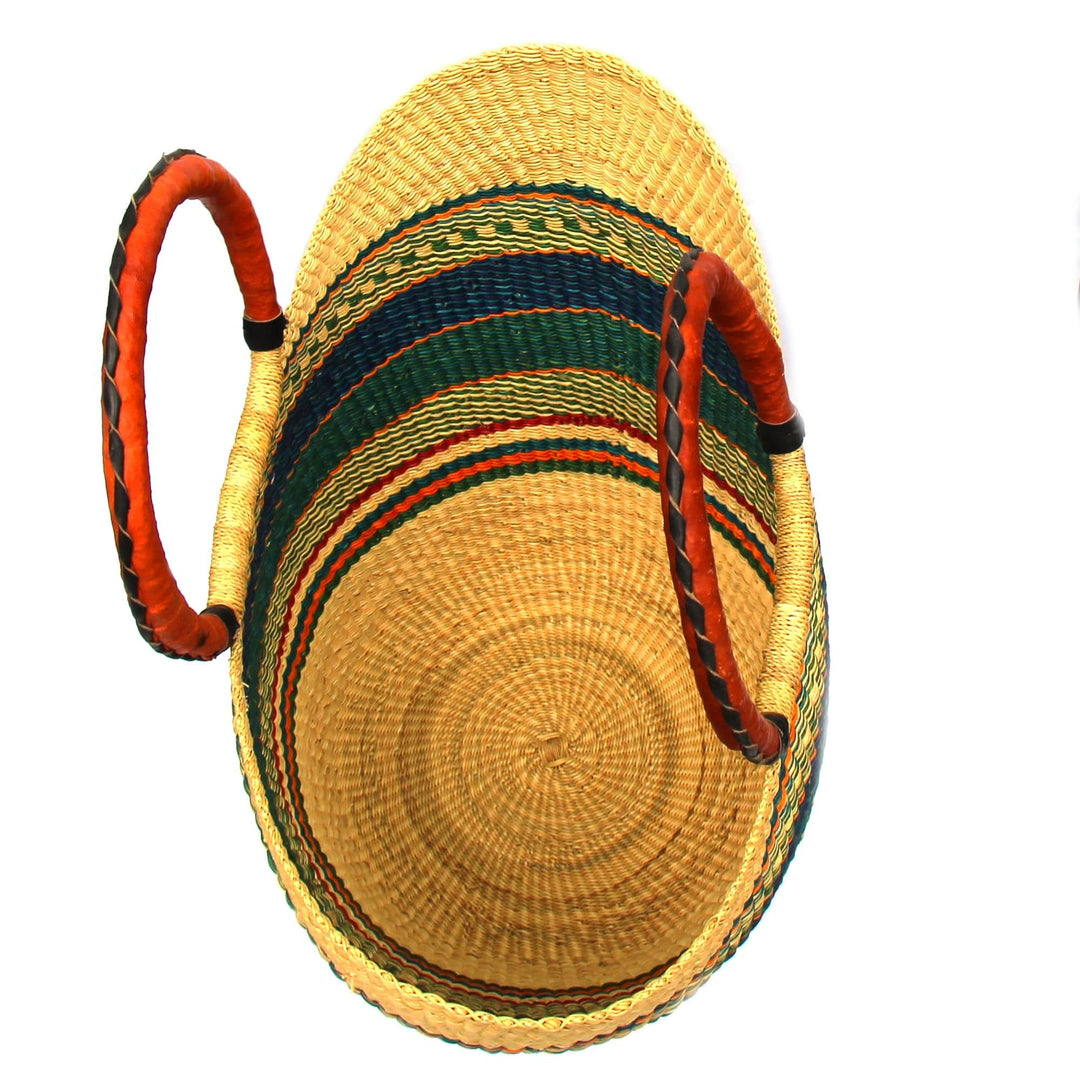 Large Bolga Tote with Leather Handles - Assorted