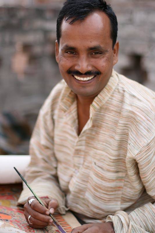 Signed Authentic India Madhubani Painting - Peacock Dance