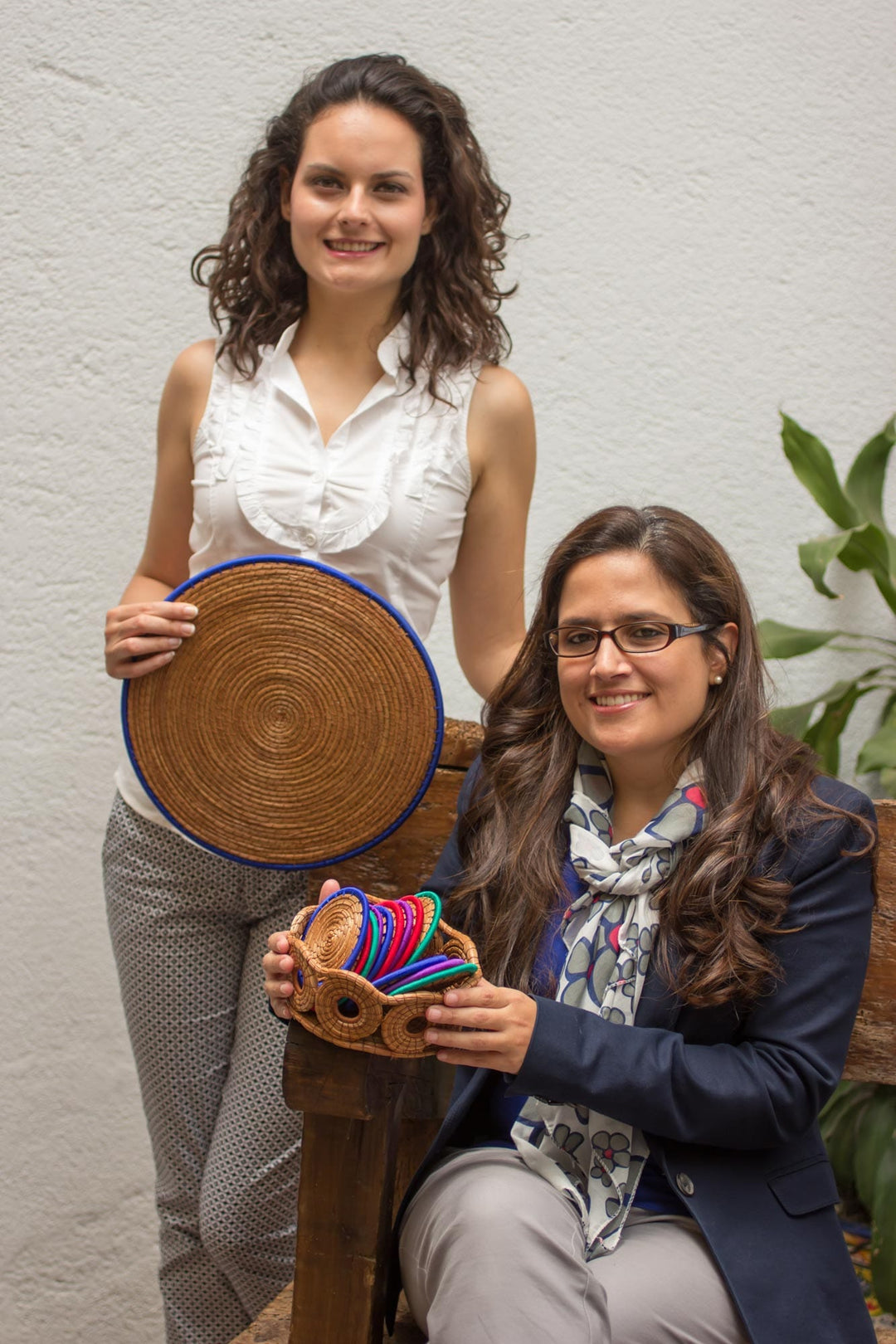 Hand Made Pine Needle Baskets (Pair) - Natural Details