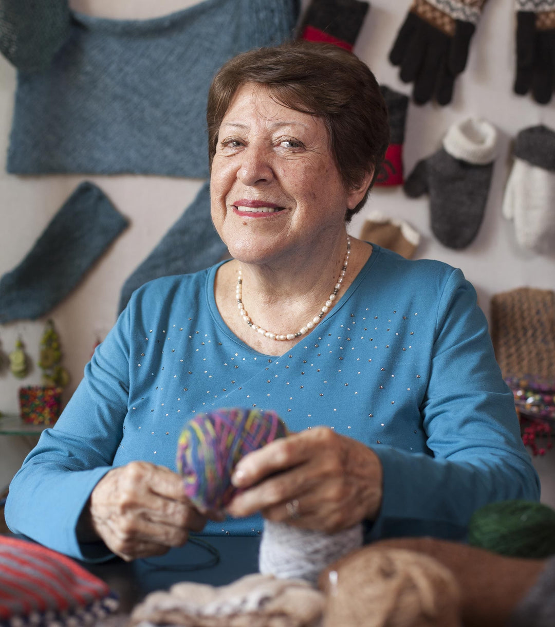 Knit 100% Alpaca Grey and Blue Hat - Snug Harbor