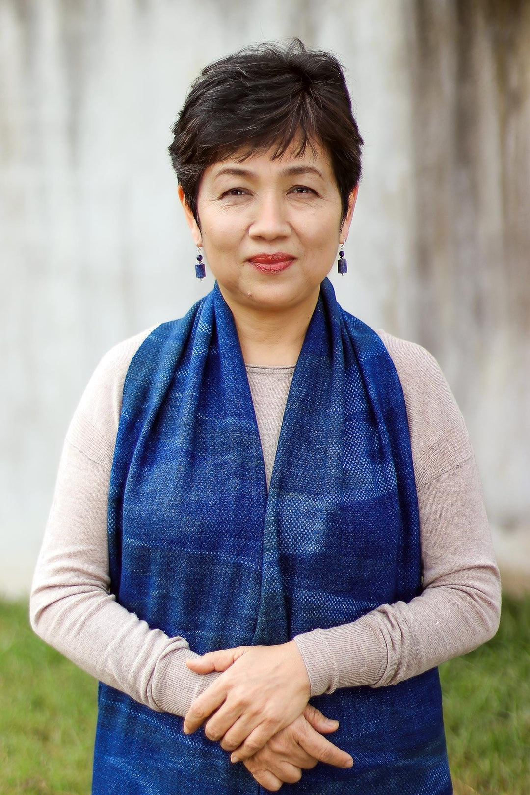 Handmade Lapis Lazuli Beaded Pendant Necklace - Sky and Sea Cross