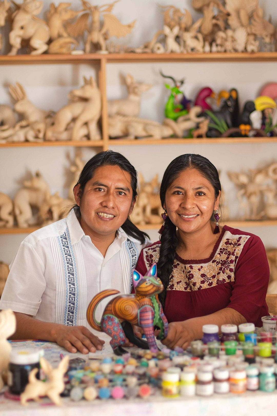 Hand-Painted Floral Copal Wood Ornament in a Golden - Oaxaca's Golden Spring