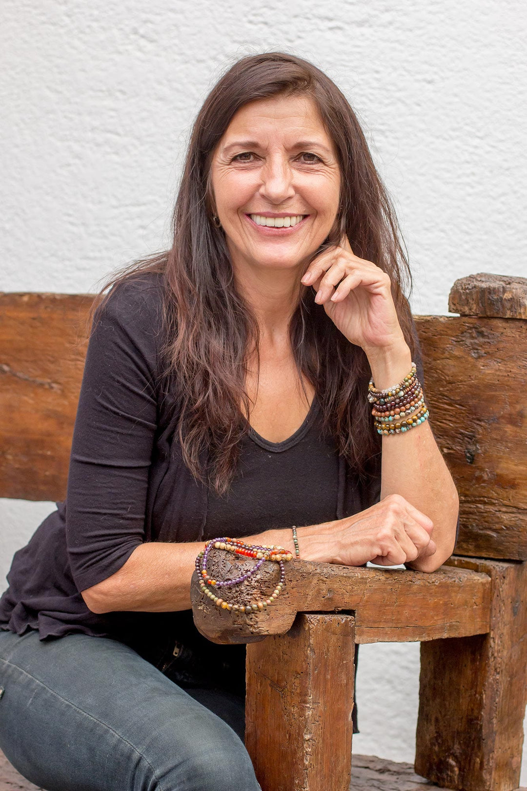 Dark Green Jasper Beaded Bracelet with Sliding Knot - Rainforest Wrap