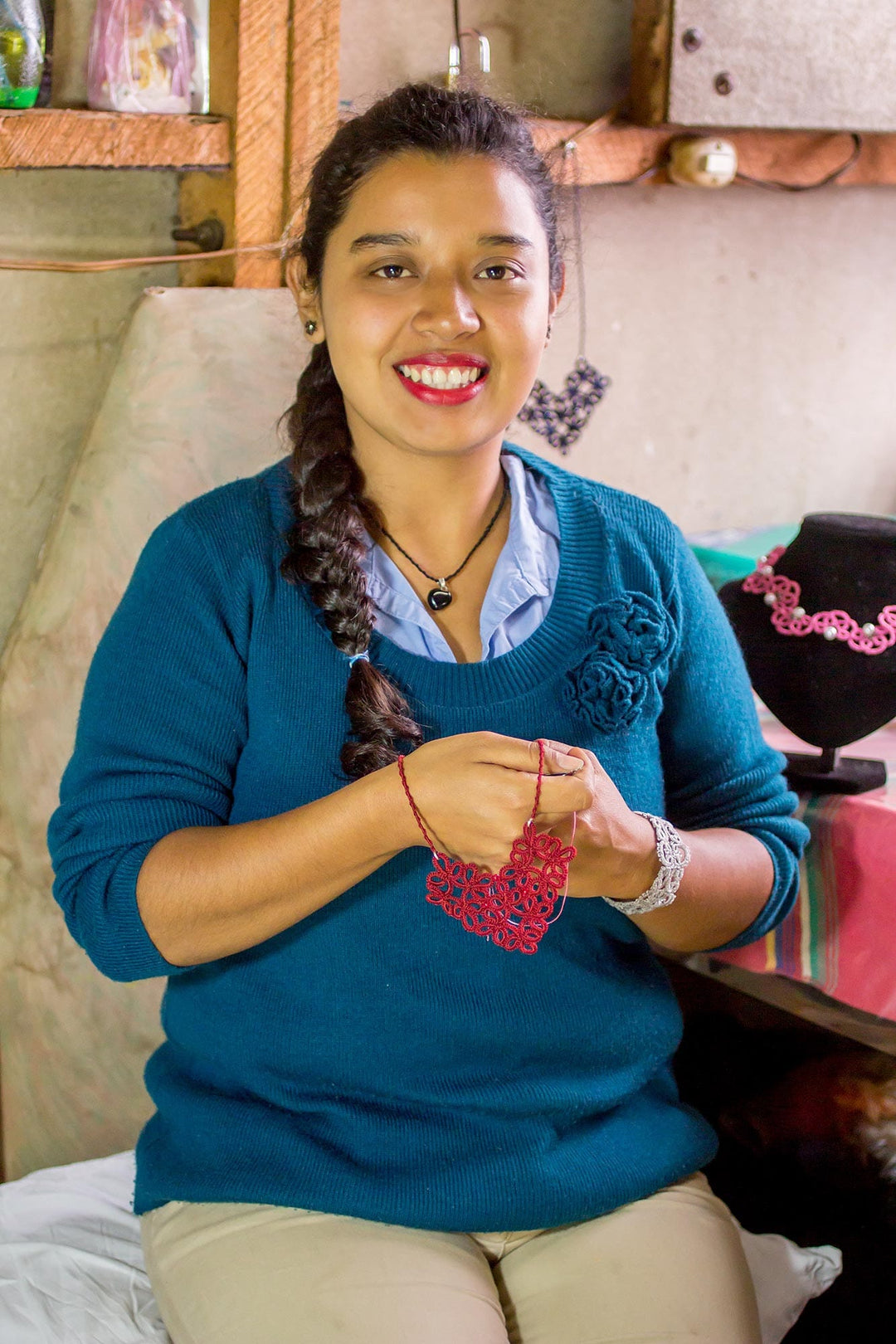 Hand-Tatted Blue Dangle Earrings with Sterling Silver Hooks - Floral Essence in Blue